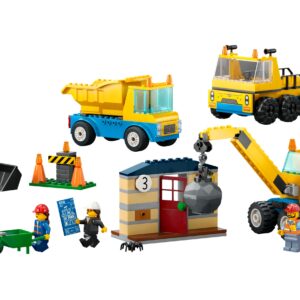 Construction Trucks and Wrecking Ball Crane
